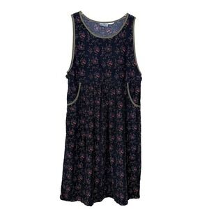 Vtg Erika & Co Corduroy Jumper Dress Womens L Modest Midi Floral Cottage Grandma